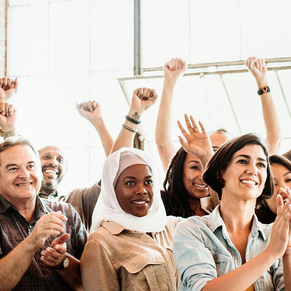 Cheerful diverse people in a workshop